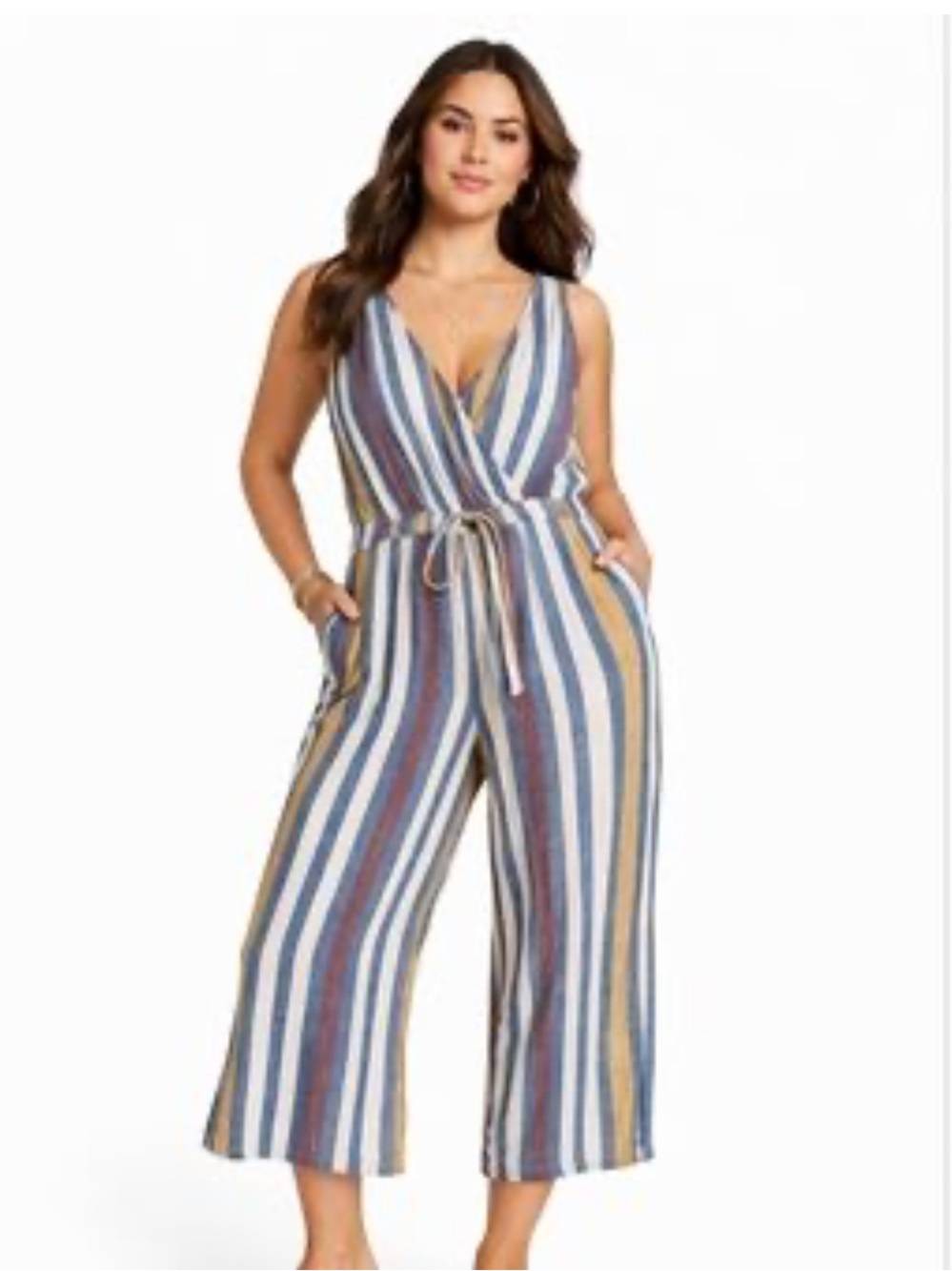 DREW Striped Sleeveless V-Neck Jumpsuit Wide Leg Anthropologie